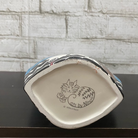 CATS by Nina Lyman Blue Ceramic Cat Golfer 9.5” Planter Vase - Picture 13 of 15